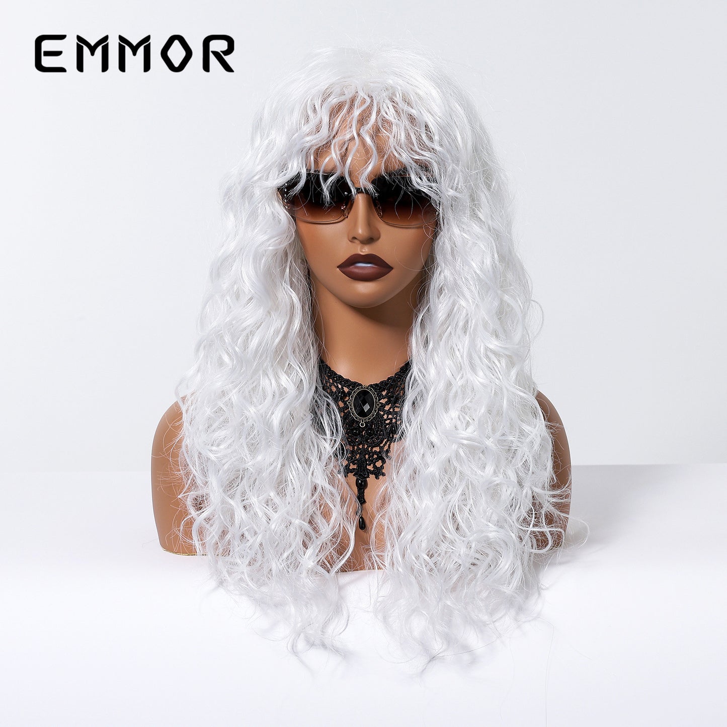 Women's White Gold Color Air Bangs Small Wig Long Curls