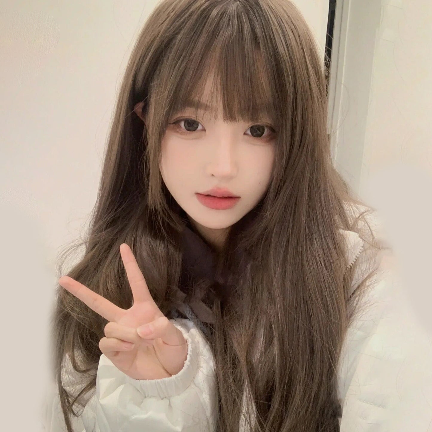 Long Hair Black Brown Round Face Air Bangs Natural Simulation Cos Wig