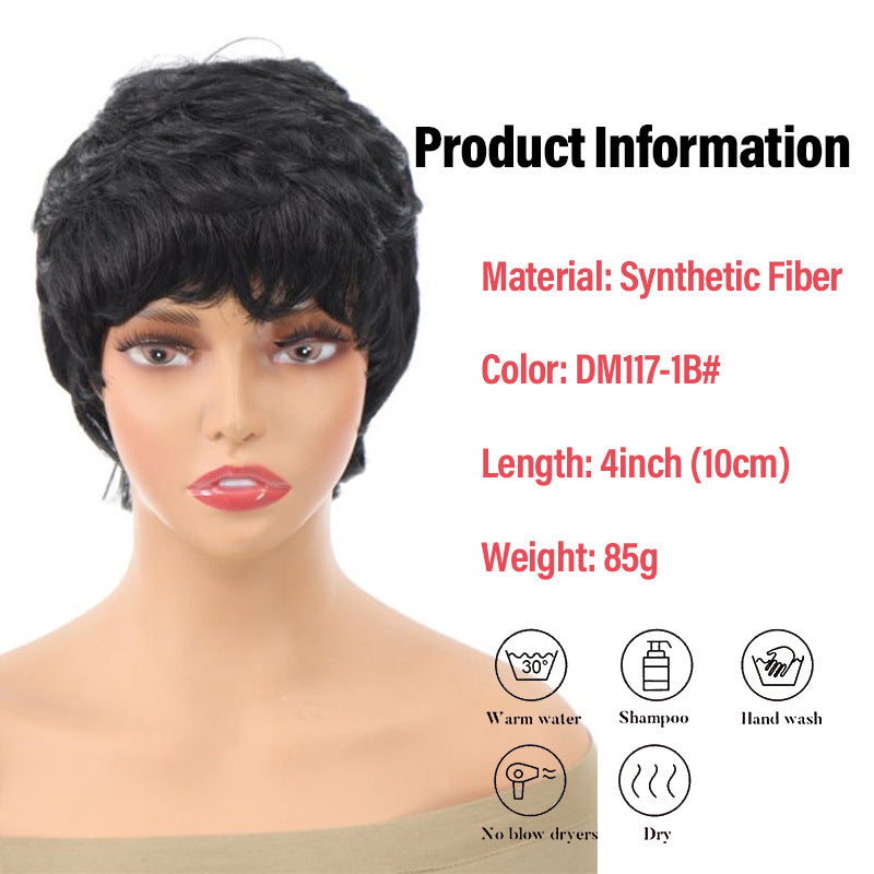 Fashion Female African Fluffy Head Cover Chemical Fiber Wig Short Curly Hair