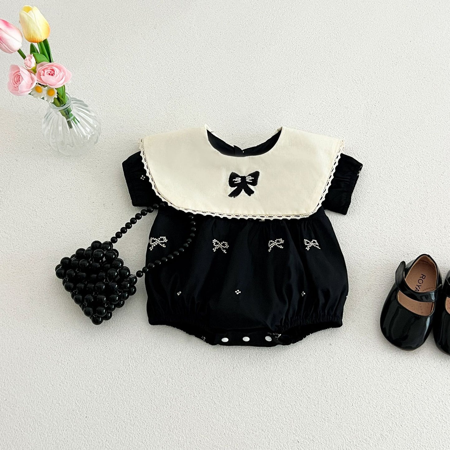 Style Cotton Butterfly Embroidered Lapel Jumpsuit Infant Toddler Cute Soft Jumpsuit, Climbing Suit