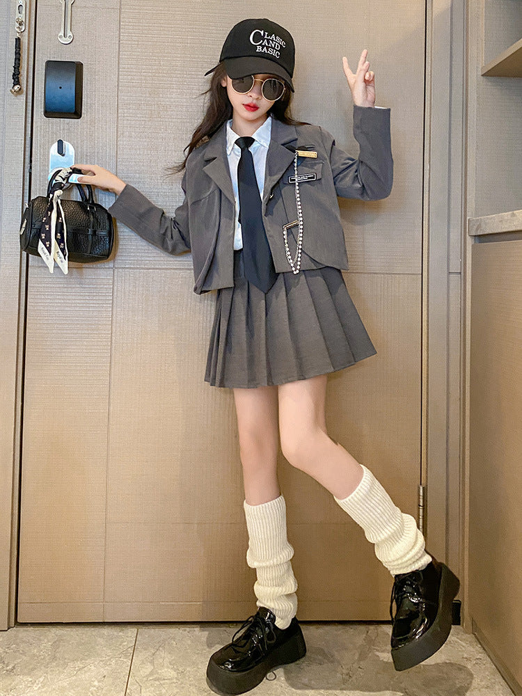 Children's Style Preppy Autumn Clothes Uniform Skirt Primary Children's Suit