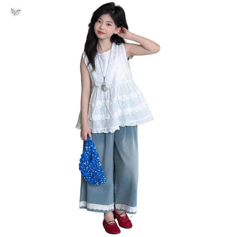 Summer Middle Big Ruffled Vest Pants Children's Suit