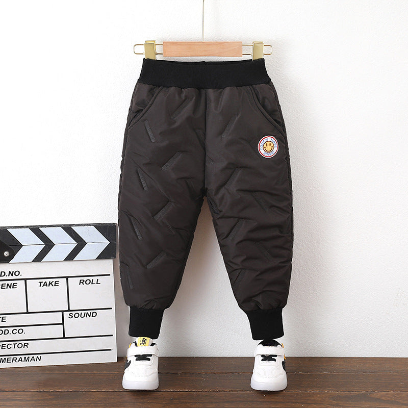 Fleece-lined Thickened Casual Winter Wear Windproof Boy Long Children's Pants