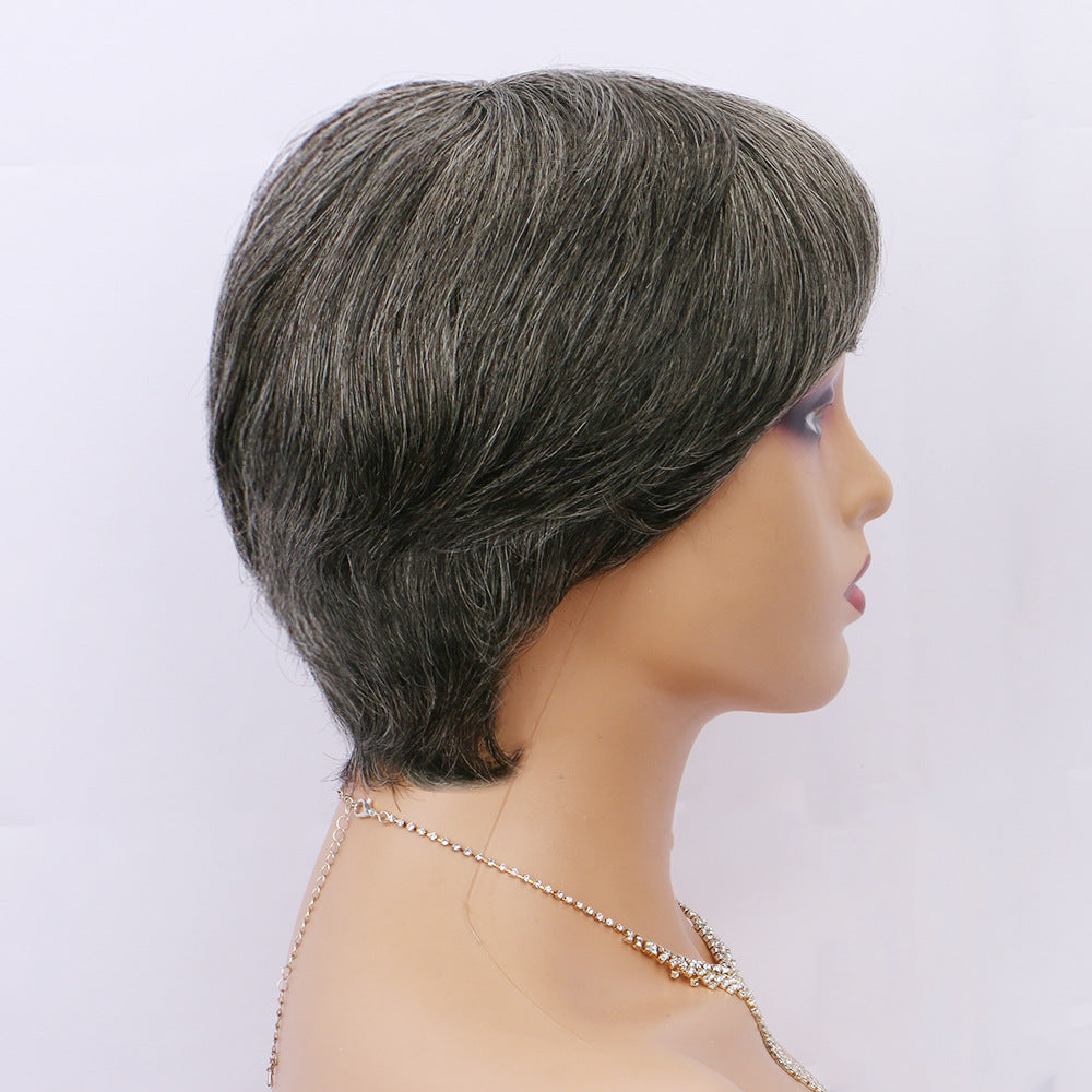 Human Dark Gray Light Grandma Black Real Hair Wig