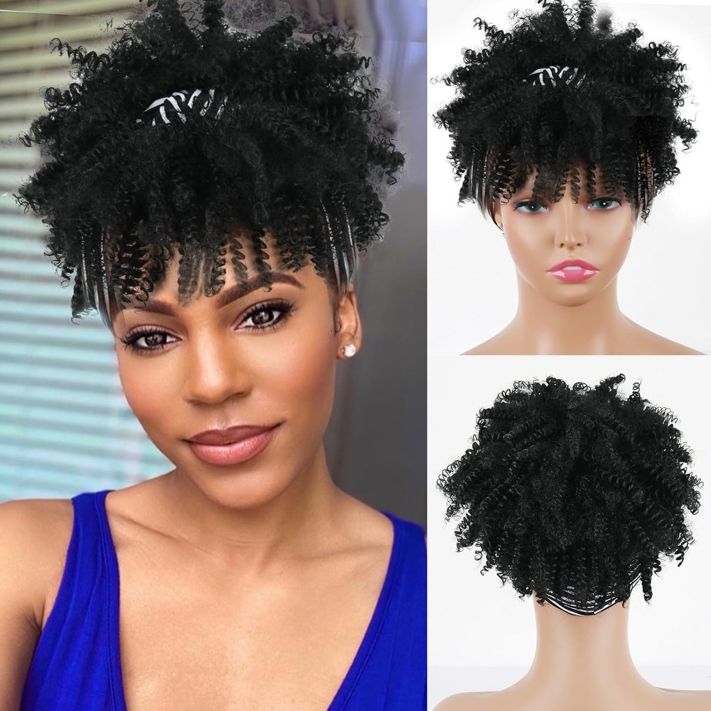 Small Turban Female Headband Bangs Fluffy Wig Short Curly Hair