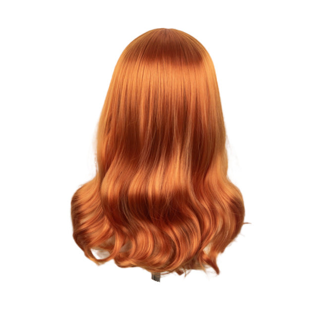 Whole Head Cover Orange Big Wave Long Curly Hair Cos Wig