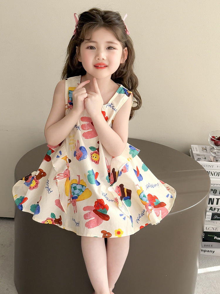 Children's Summer Vest Thin Sleeveless Bubble Ruffle Floral Children's Dress