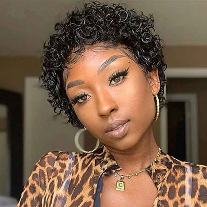 Female Black Chemical Fiber Micro Volume Wig Short Curly Hair
