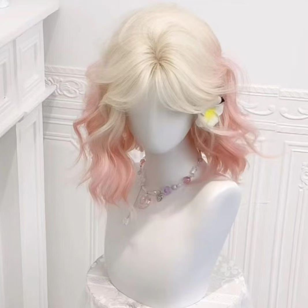 Women's Blue Gradient Layered Dyed Atmosphere Curly Hair Wig Long Curls