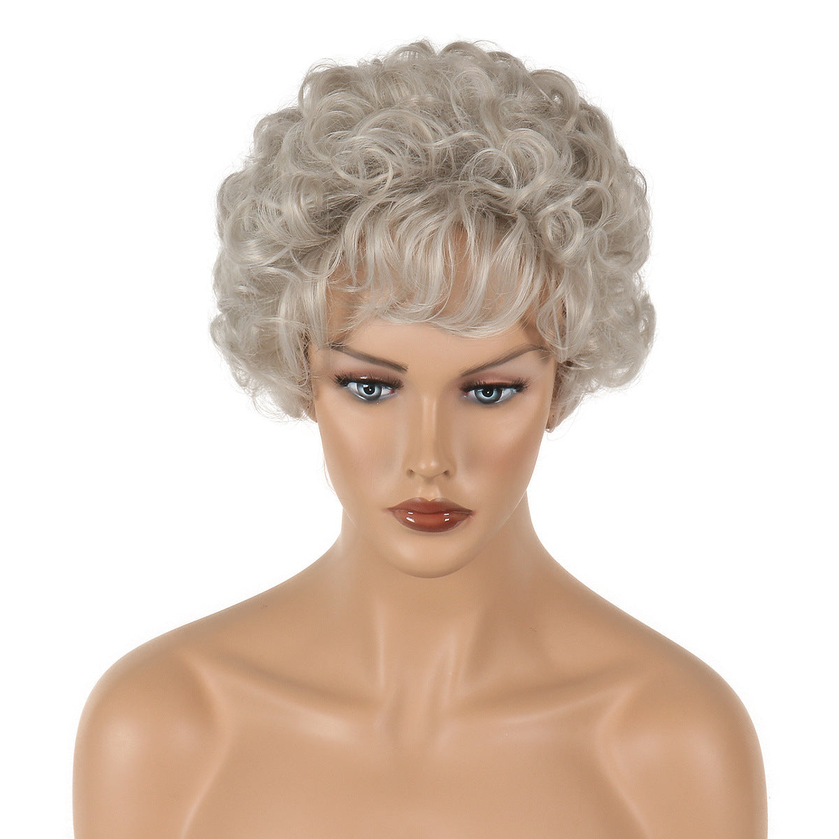 Beige Female Daily Style Rose Net Wig Short Curly Hair