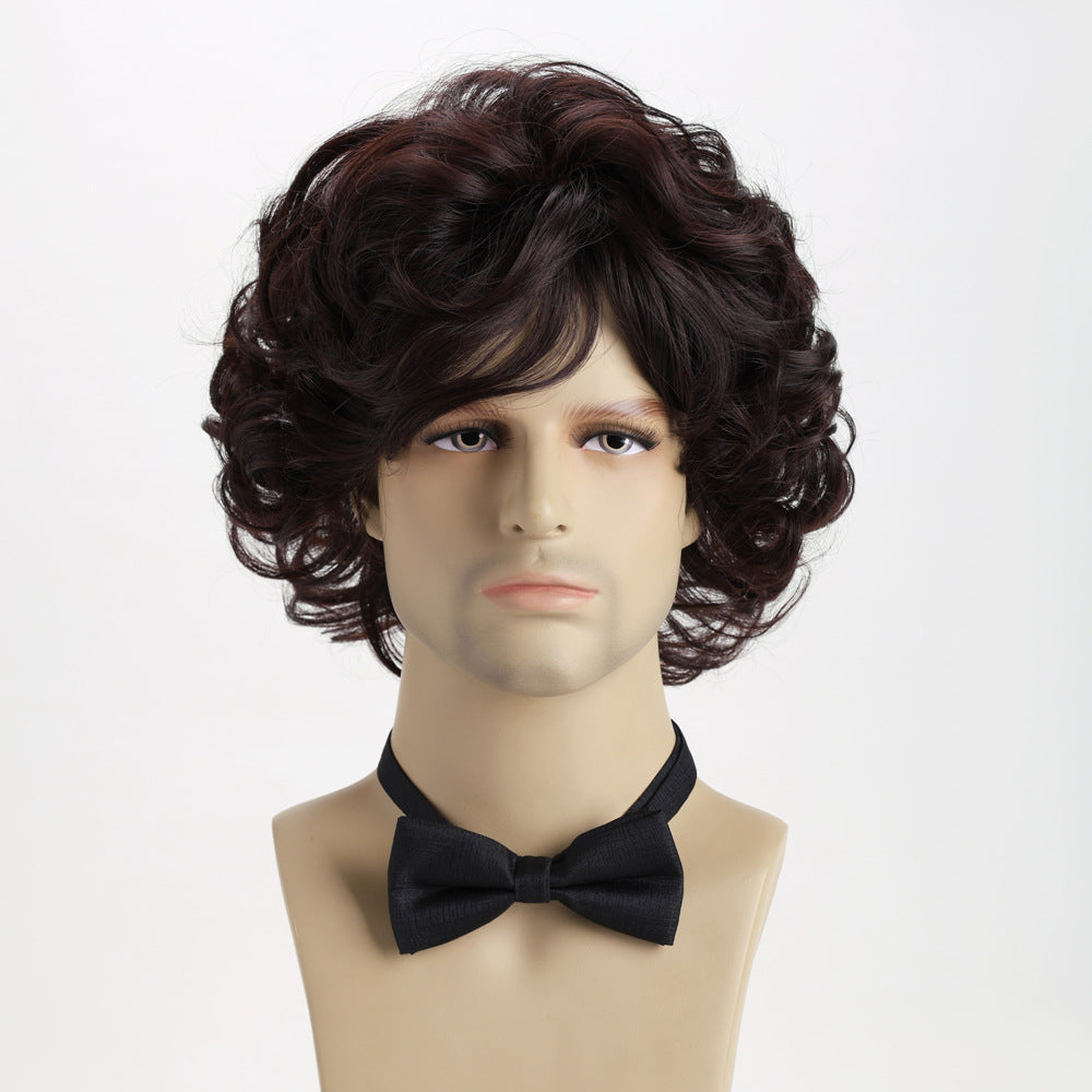 Men's Short Hair Fluffy Chemical Fiber Curly Head Men's Wig