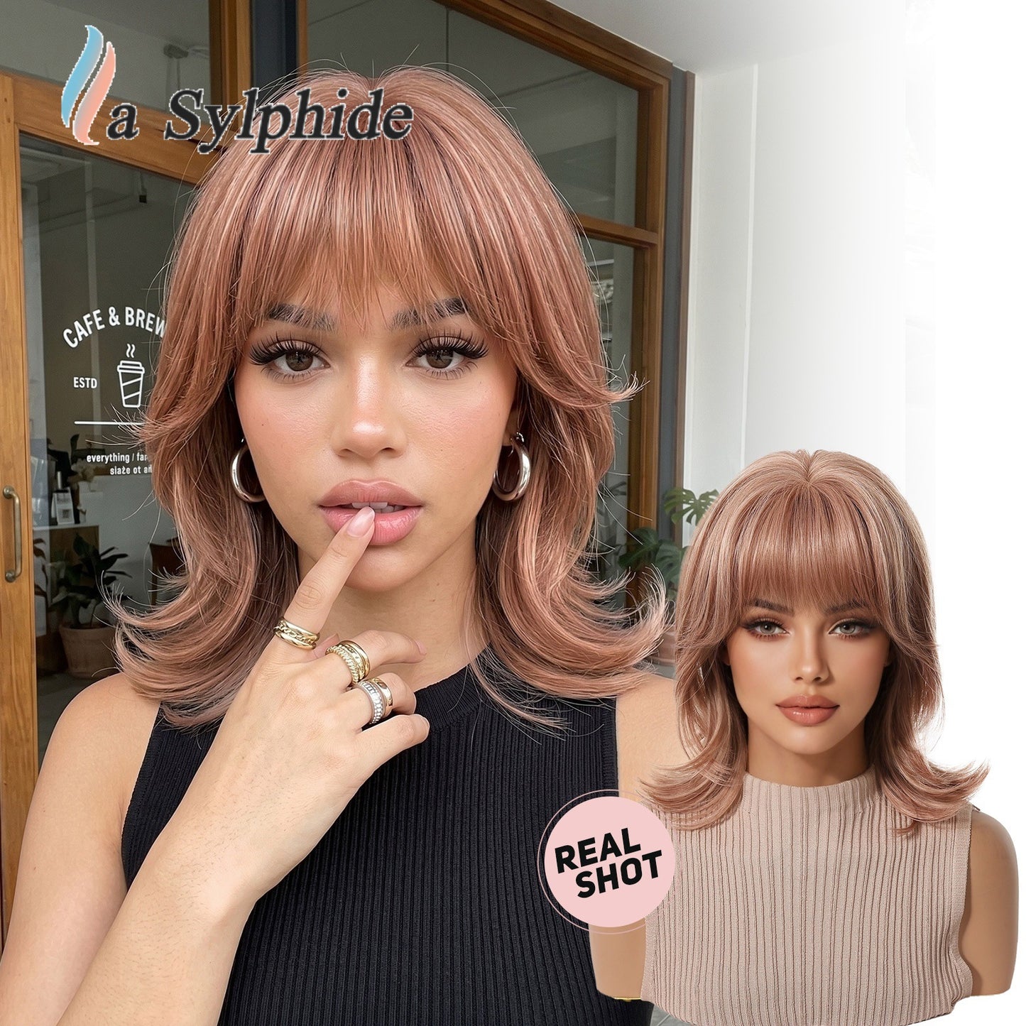 Brown High Skull Top Bangs Shoulder Curly Wig Long Curls