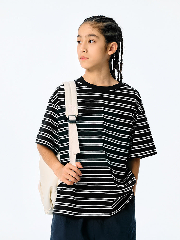 Children's Boys Vintage Stripe Half Sleeve Short Medium Big Casual Children's T-shirt