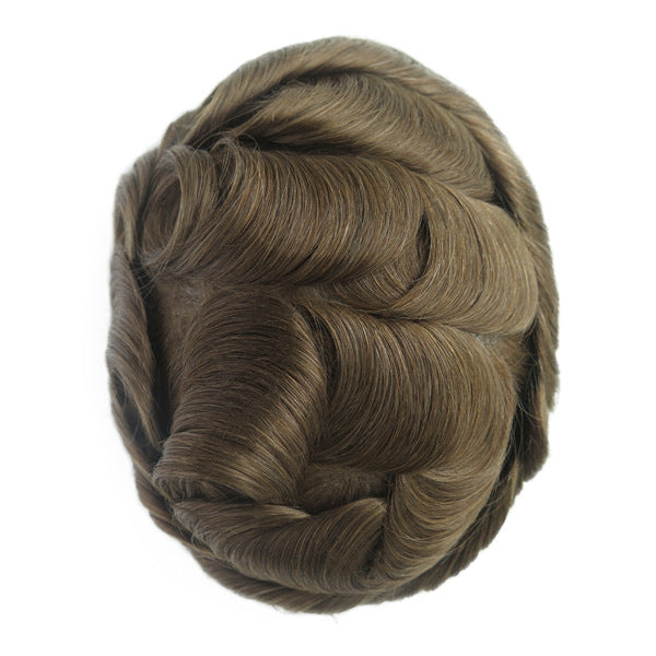 Men's Leather Hand Crochet V Needle Hairpiece Men's Wig
