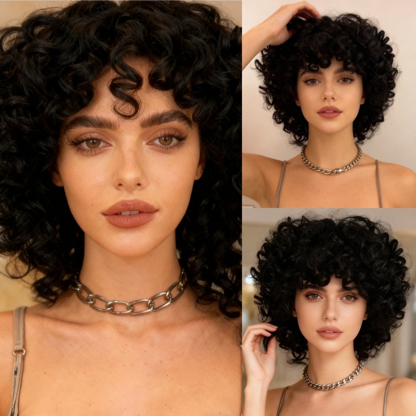 Women's Fashion Black Bangs African Small Chemical Wig Short Curly Hair