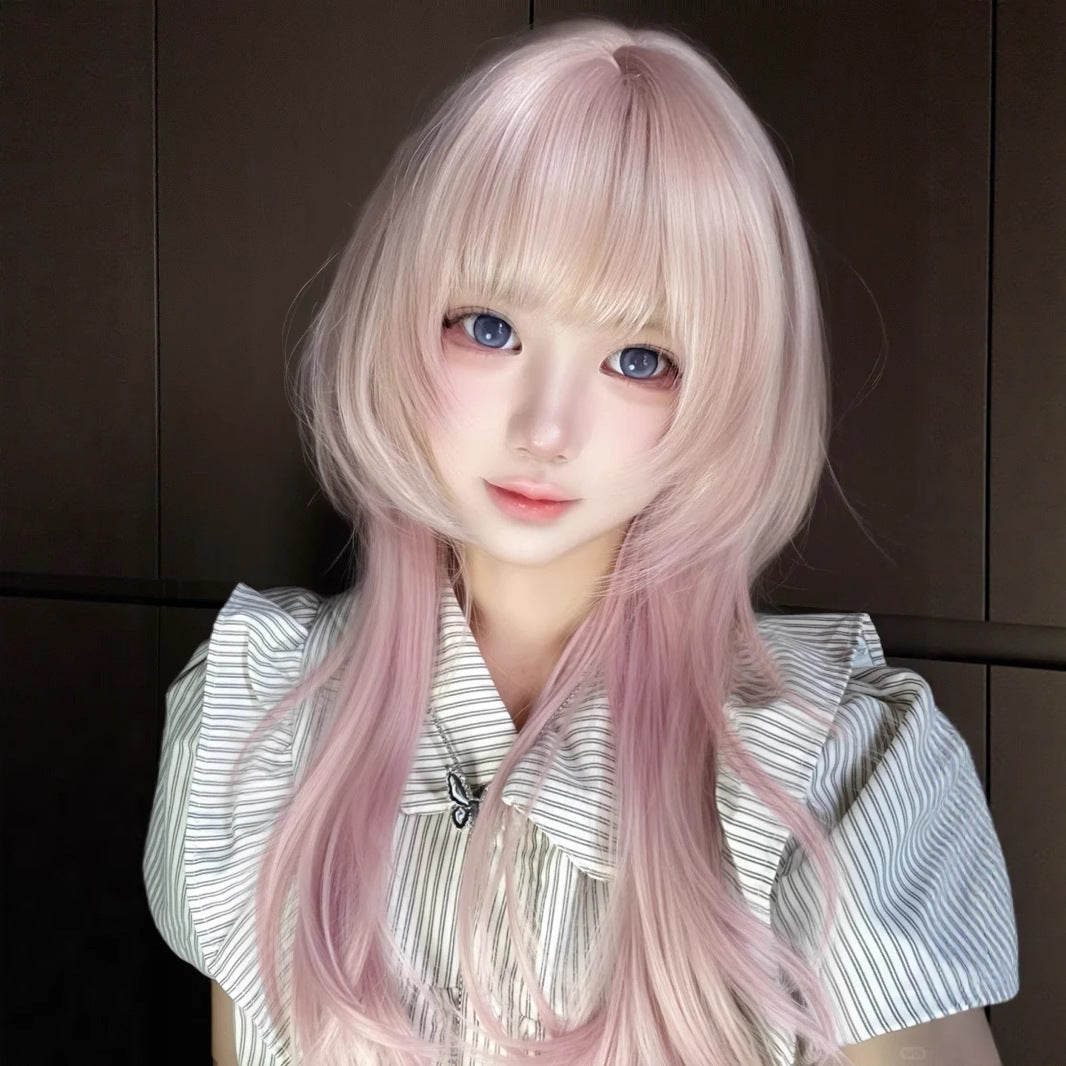 Female Cherry Pink High Level Head Daily Face Repair Long Straight Wig