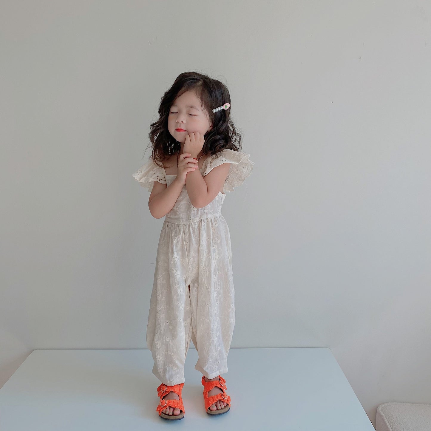 Fashionable Backless Bow Flounced Sleeve Soft Breathable Children's Pants
