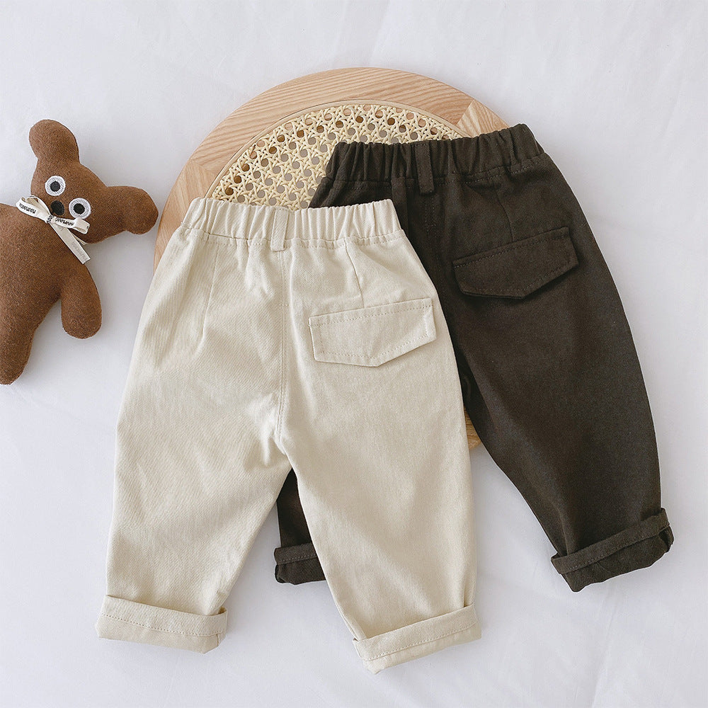Solid Color Casual Small Left Right Autumn Korean Fashion Clothing Children's Pants