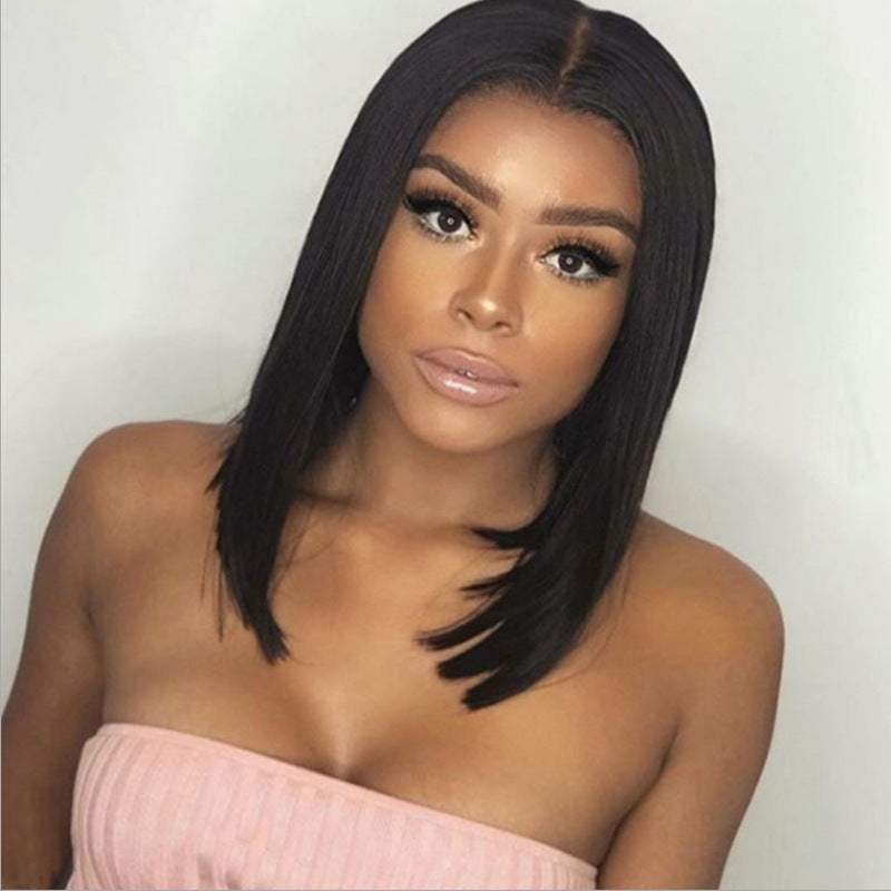 Women's Golden Head Side Bangs Chemical Fiber Wig Short Straight Hair