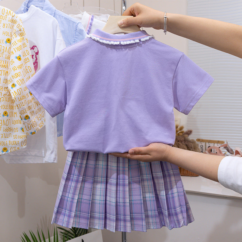 Children's Summer Dress Fashionable Clothes Preppy Style Pleated Skirt Children's Suit