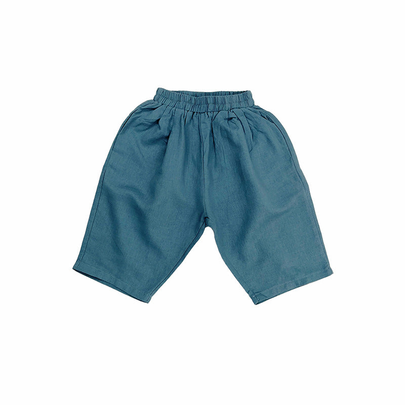 Children's Linen Middle Cropped Summer Korean Style Boys Baggy High Children's Pants