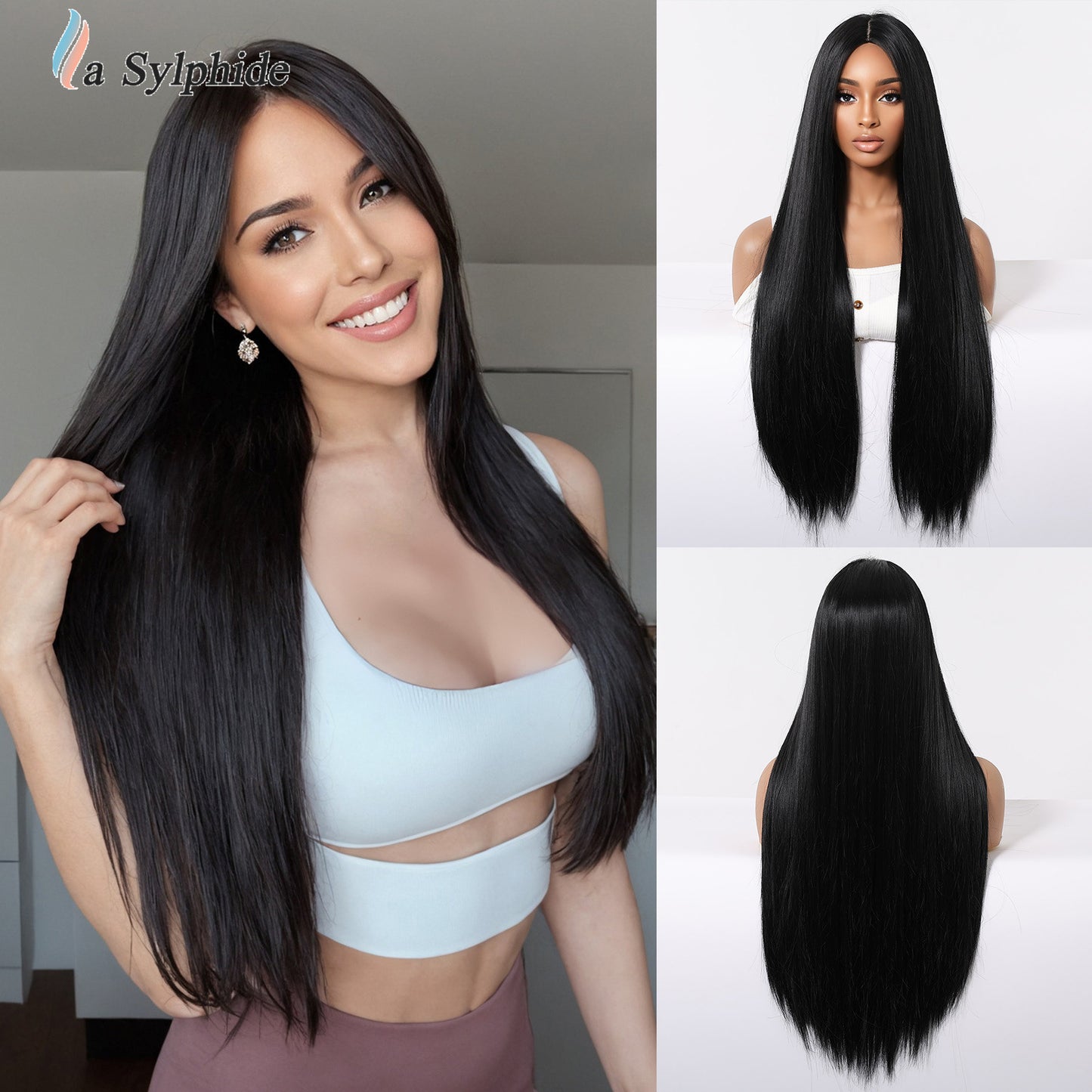 Women's Black Mid-length Hair Matte Fiber Long Straight Wig