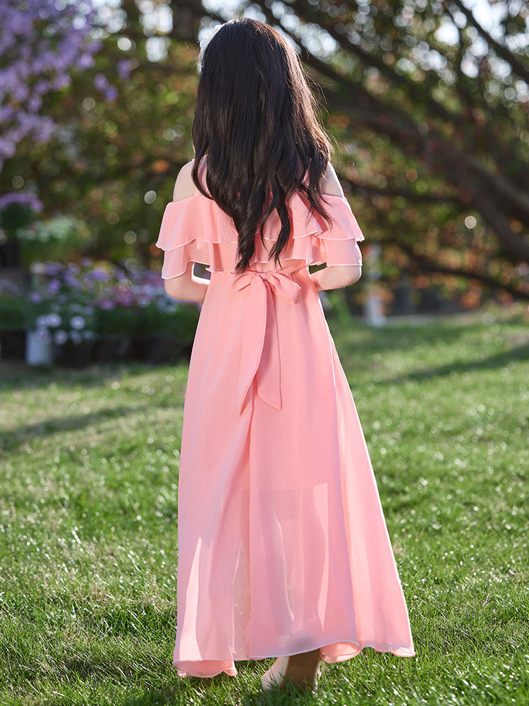Children's Middle Big Chiffon Summer Front Short Back Long Children's Dress