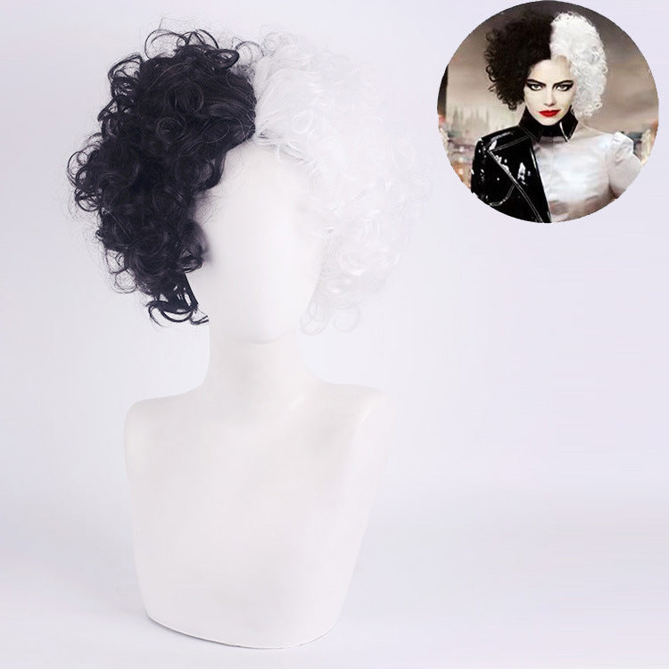 Black White Witch Color Matching Small Short Long Straight Wig