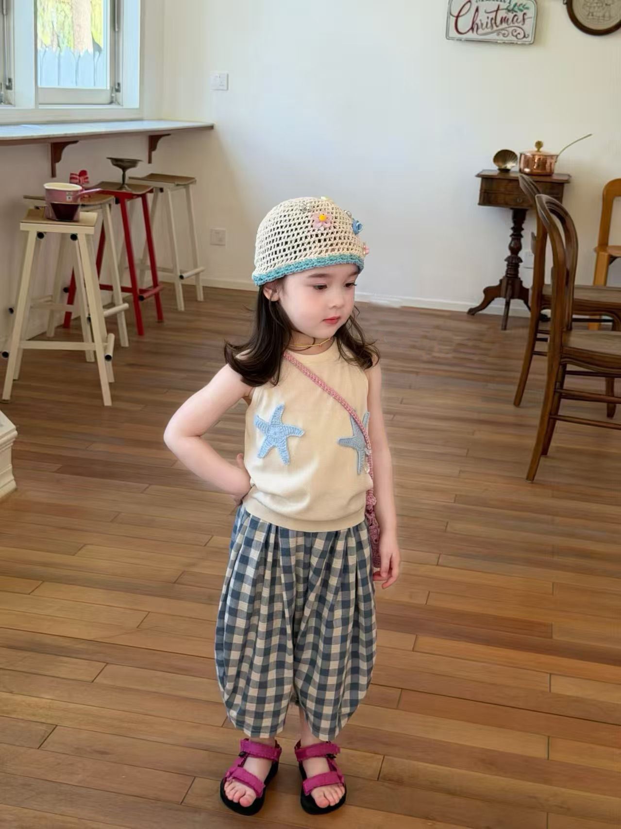 Children's Sleeveless Vest Plaid Capri Pants Two-piece Children's Suit