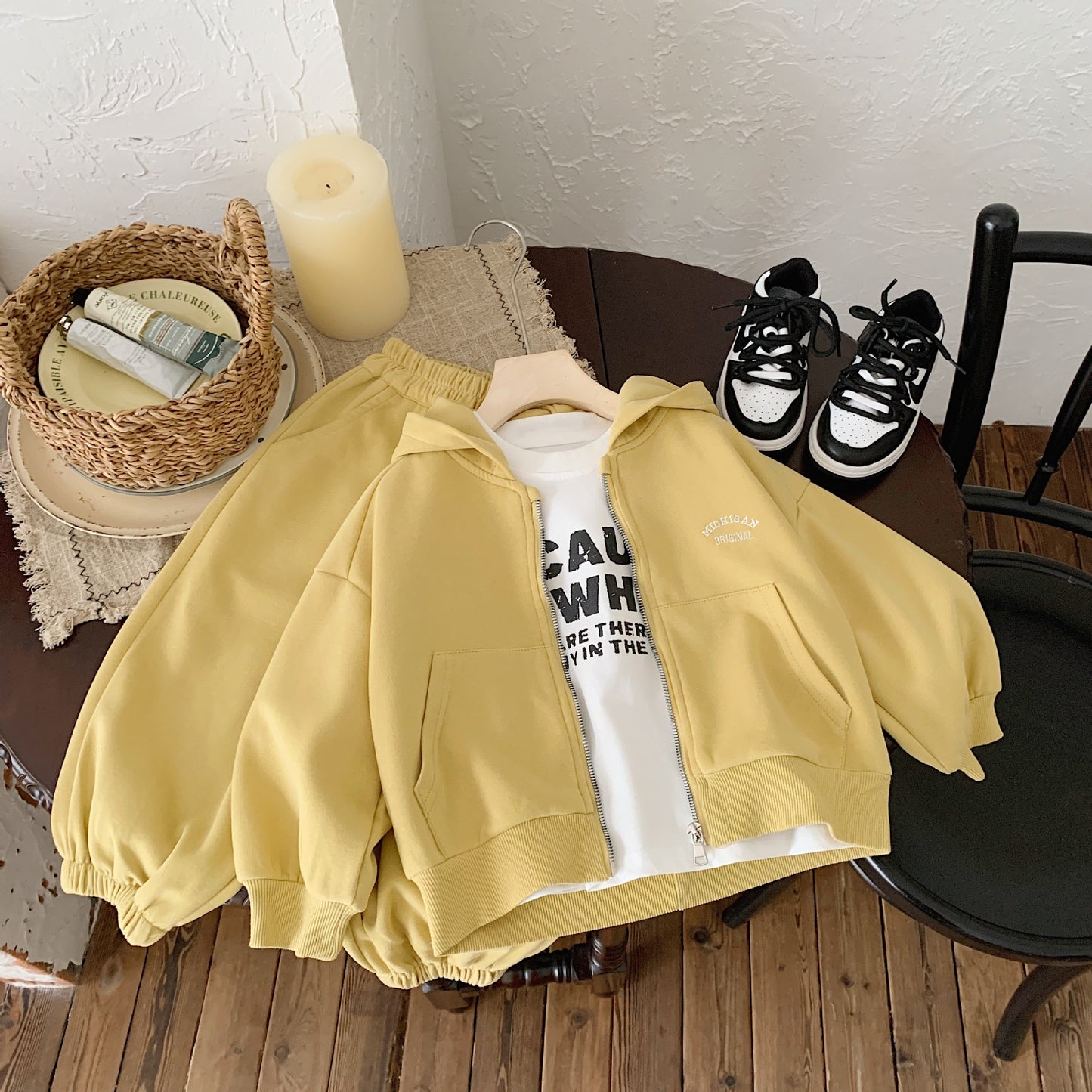 Children's Autumn Clothing Solid Color Two-piece Set Letter Embroidery Jacket Casual Children's Suit