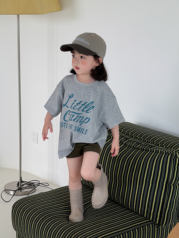 Style Alphabet Short-sleeved Summer Korean Boys Short Sleeve Round Neck Children's T-shirt