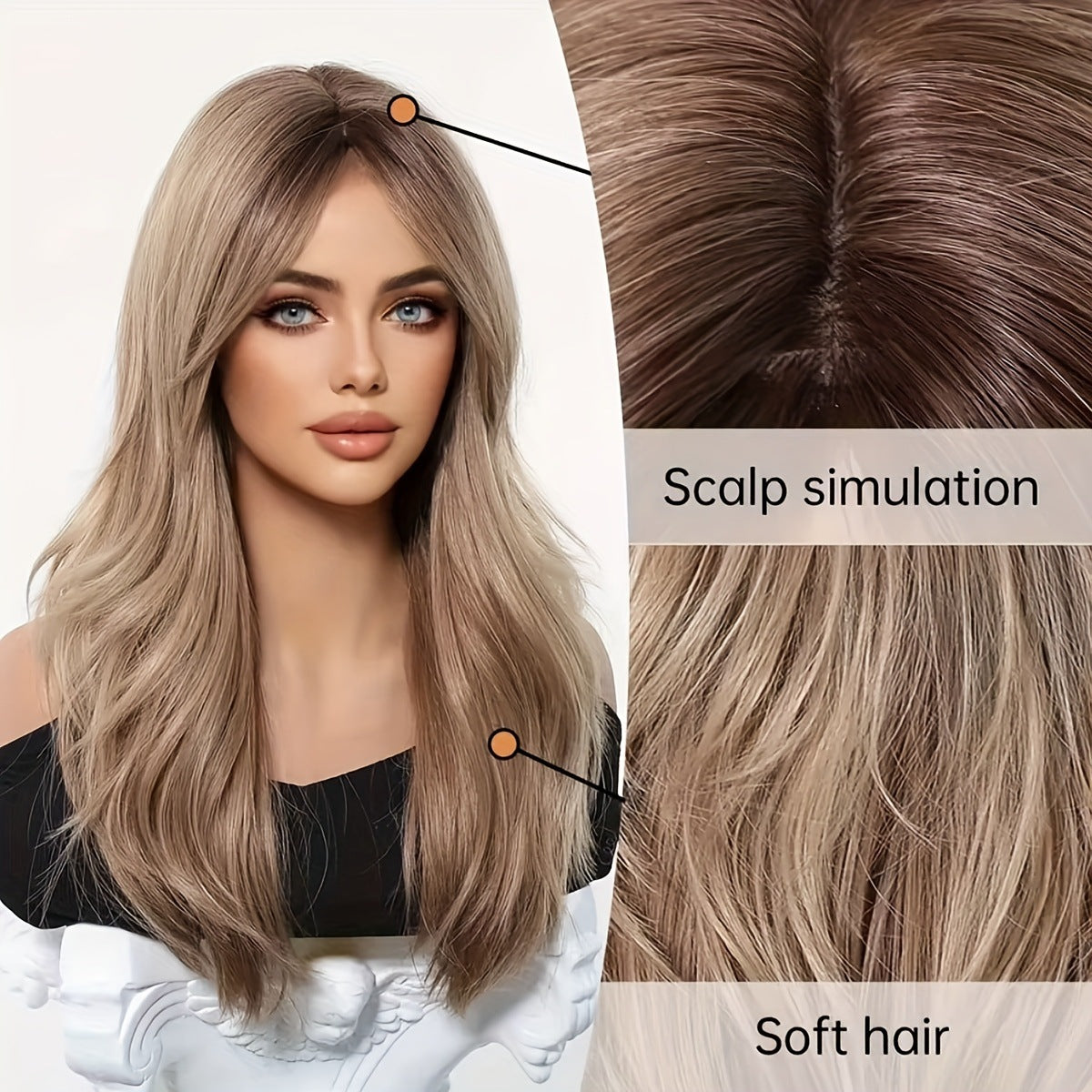 Women's Curly Hair Gray Brown Big Wave Layered Long Straight Wig