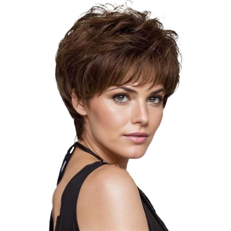 Women's Bangs Mother's Head Cover Fluffy Sheath Wig Short Curly Hair