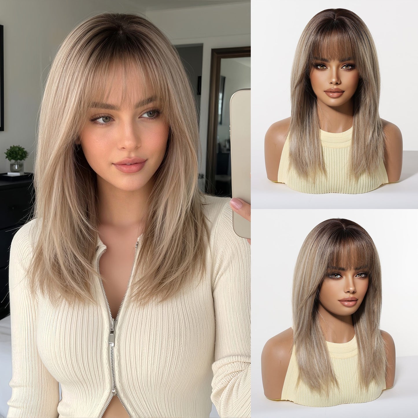 Craft Big Scalp Natural Layering Bangs Long Straight Wig