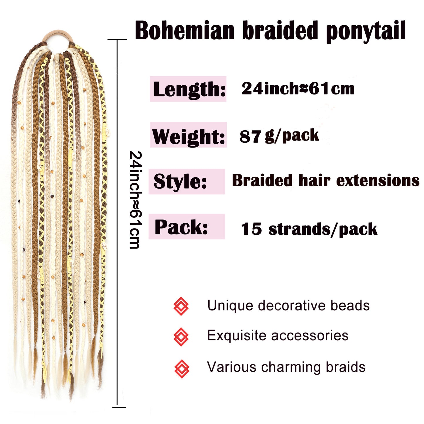 Wool Lock Beads Horse Tail Handmade Braid Hair Ring Hand-woven Wig Ponytail