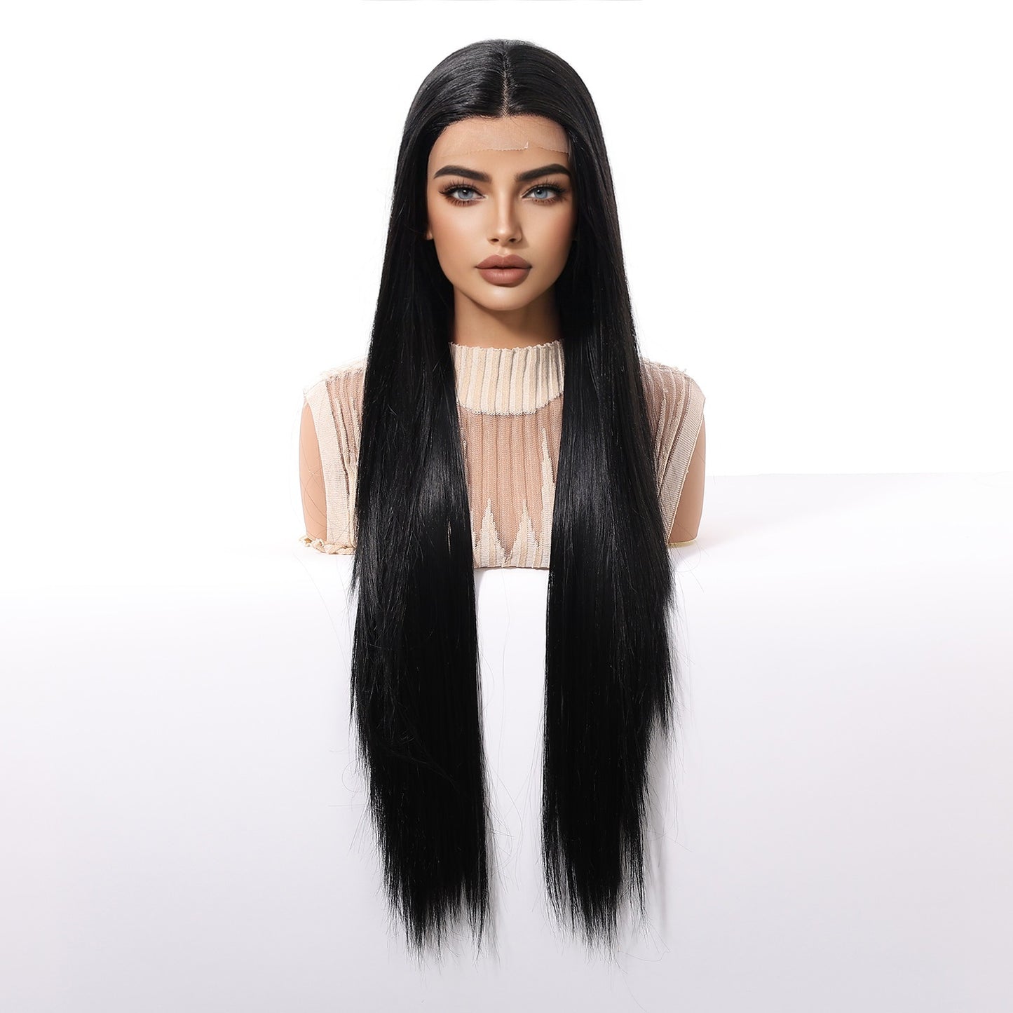Women's Korean Hair Lace Domestic Silk White Mid-point Black Long Straight Wig