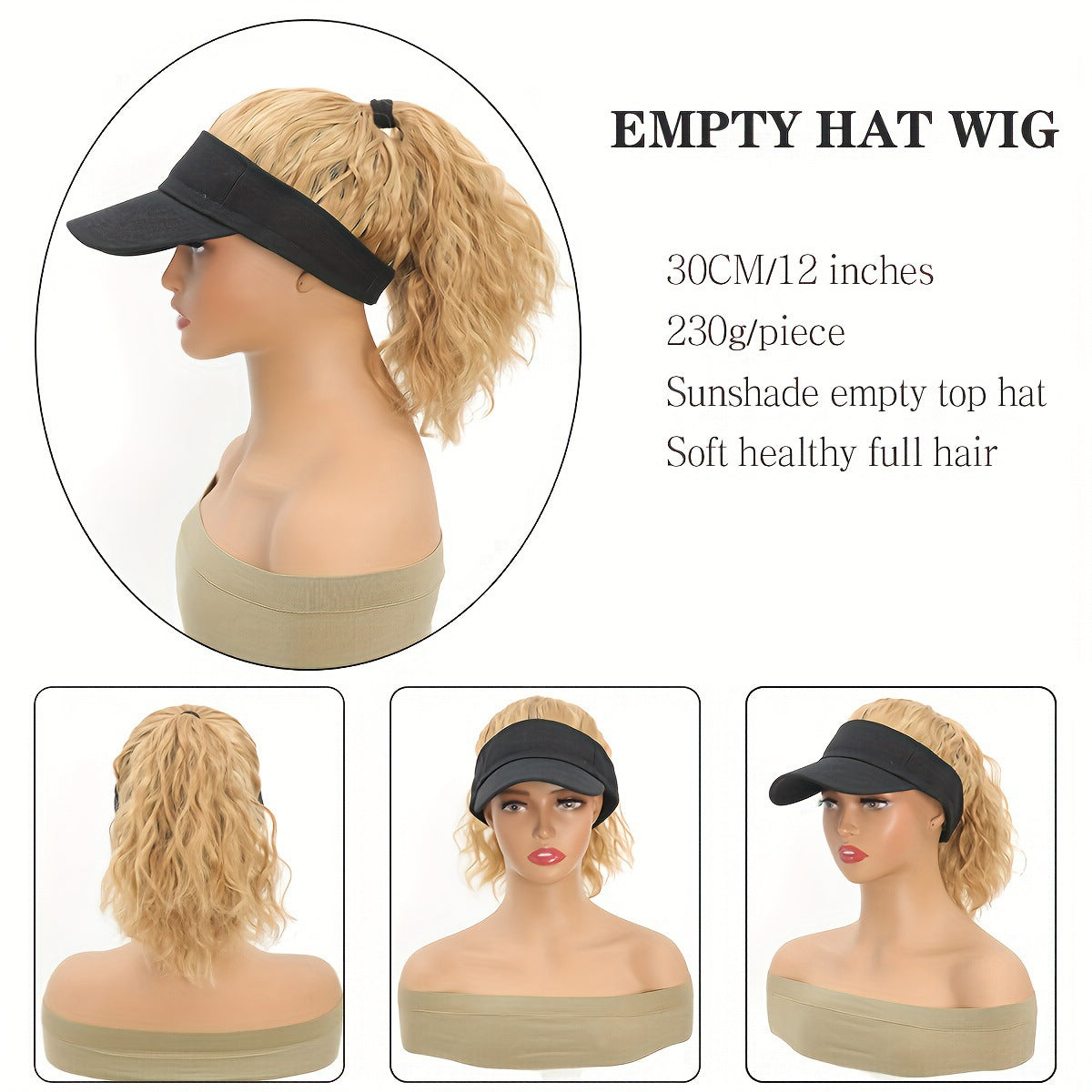 Women's Hat Black Cap Ponytail Integrated Synthetic Corn Wig Short Curly Hair