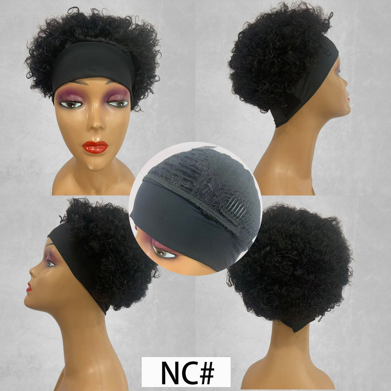 Comfortable Headband Curly Short Human Africa Real Hair Wig