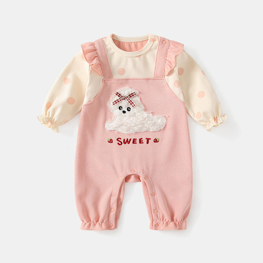 Two-piece Romper Polka Dot Plush Puppy Jumpsuit, Climbing Suit