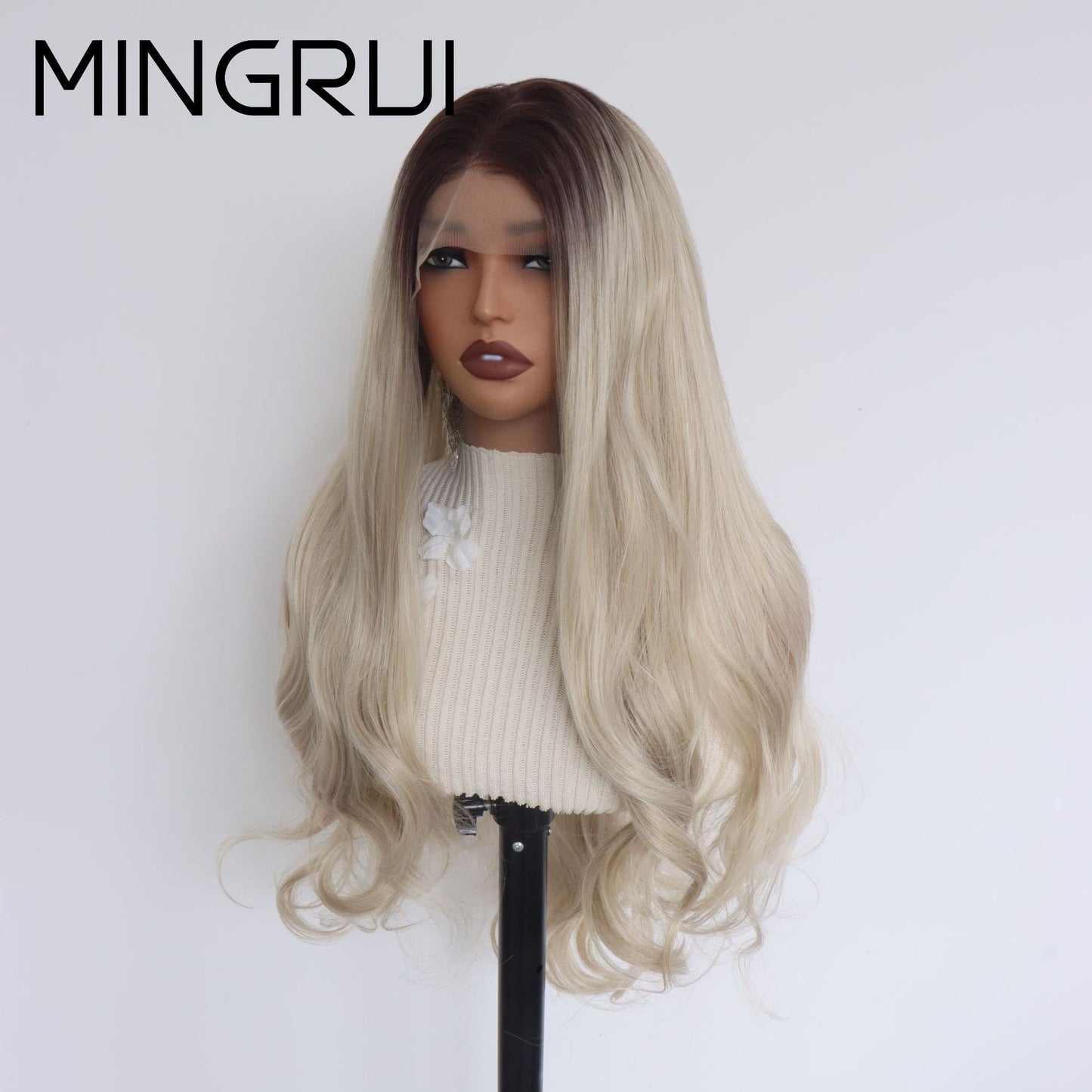 Lace Big Wave Head Cover Imitation Human Hair Fiber Chemical Wig Long Curls