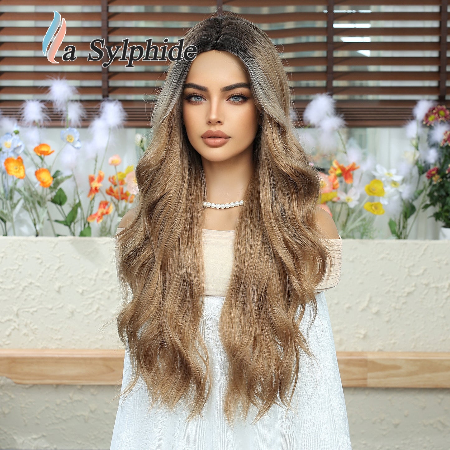 Artificial Human Hair Natural Full-top Curly Lazy Water Ripple Mid-point Wig Long Curls