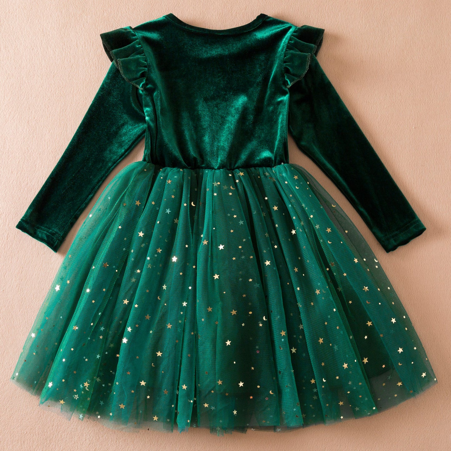 Children's Long-sleeved Fashionable Star Sequins Mesh Princess Christmas Children's Dress