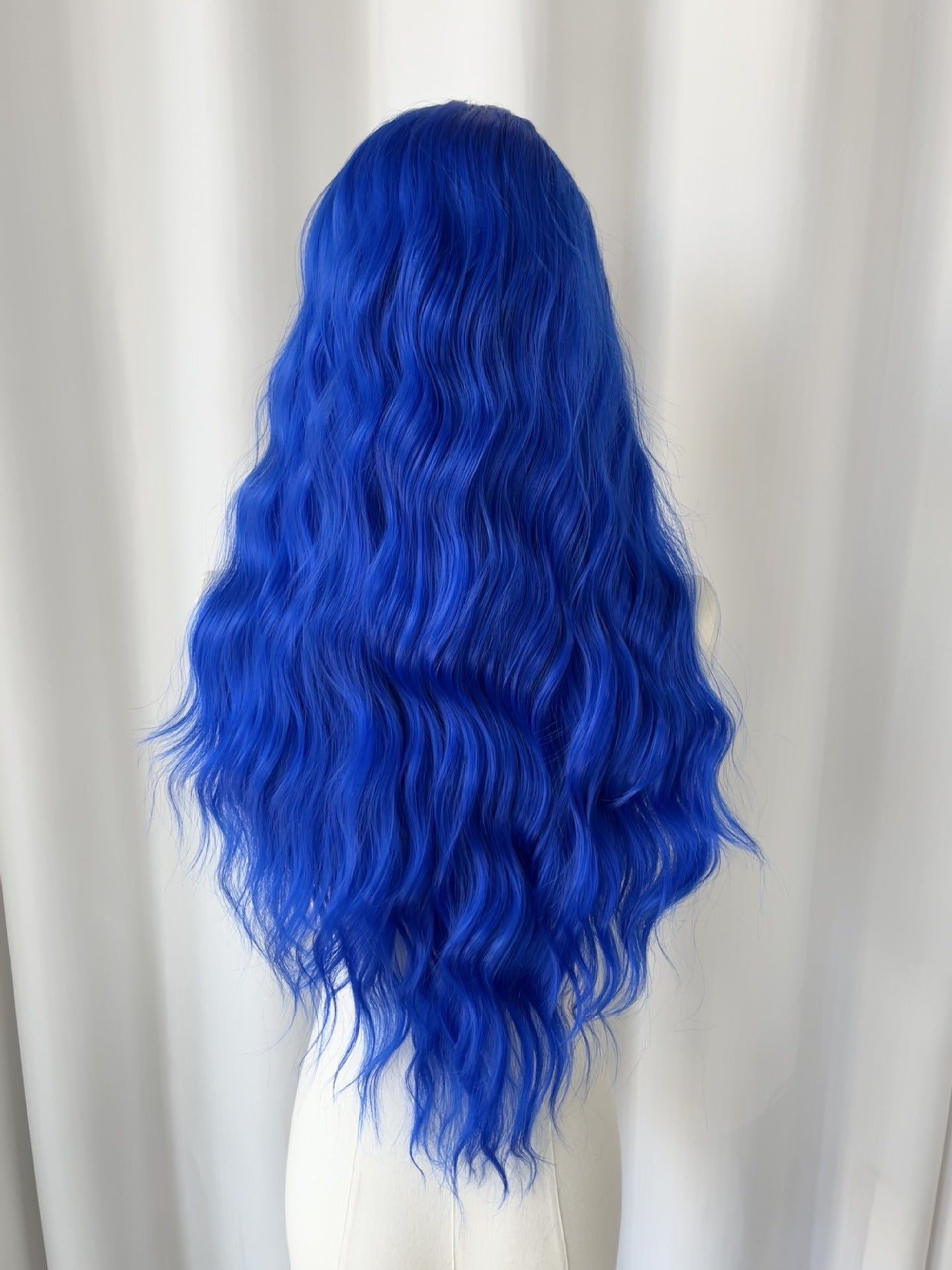Universal Blue Color Head Cover Hand Crochet Embryo Forehead Lace Long Straight Wig