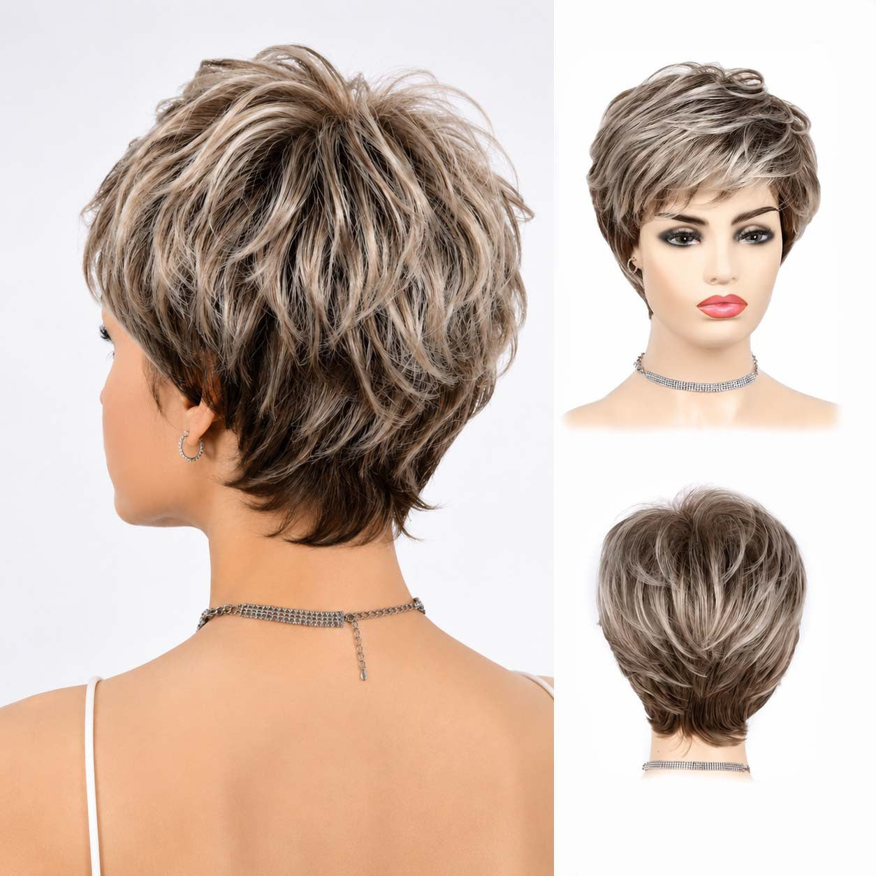 Female Head Cover Chemical Fiber Lady Wig Short Curly Hair