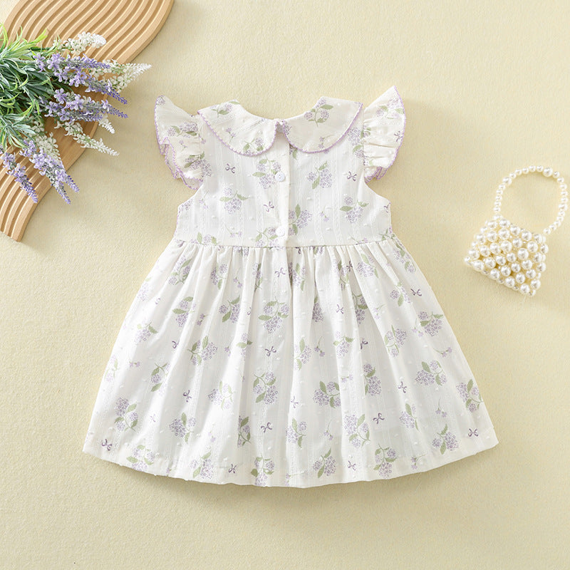 Princess Cute Mori Style Smocking Shirt Cotton Flounced Sleeve Children's Dress