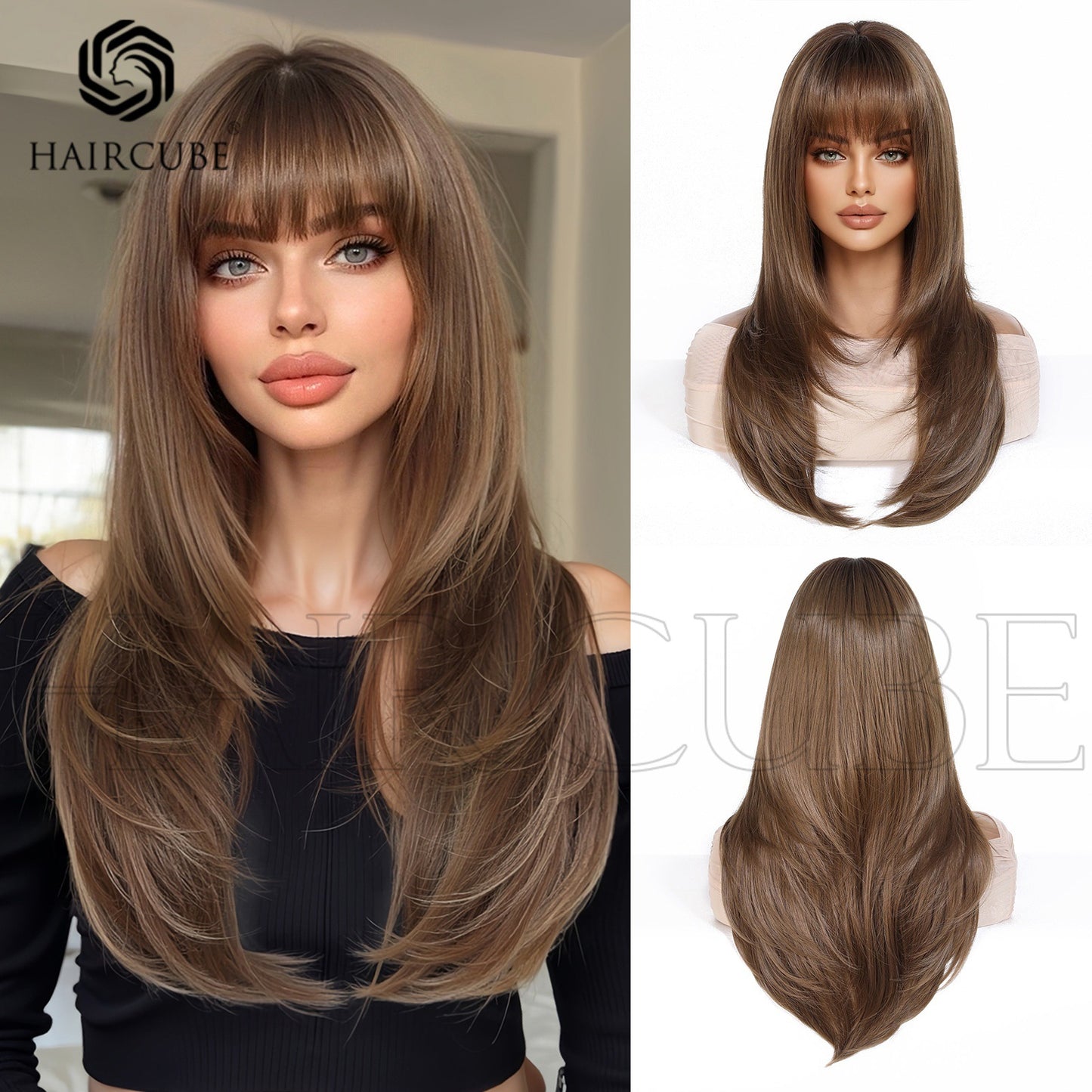 Hair Layered Mechanism Wine Red Festival Atmosphere Long Straight Wig
