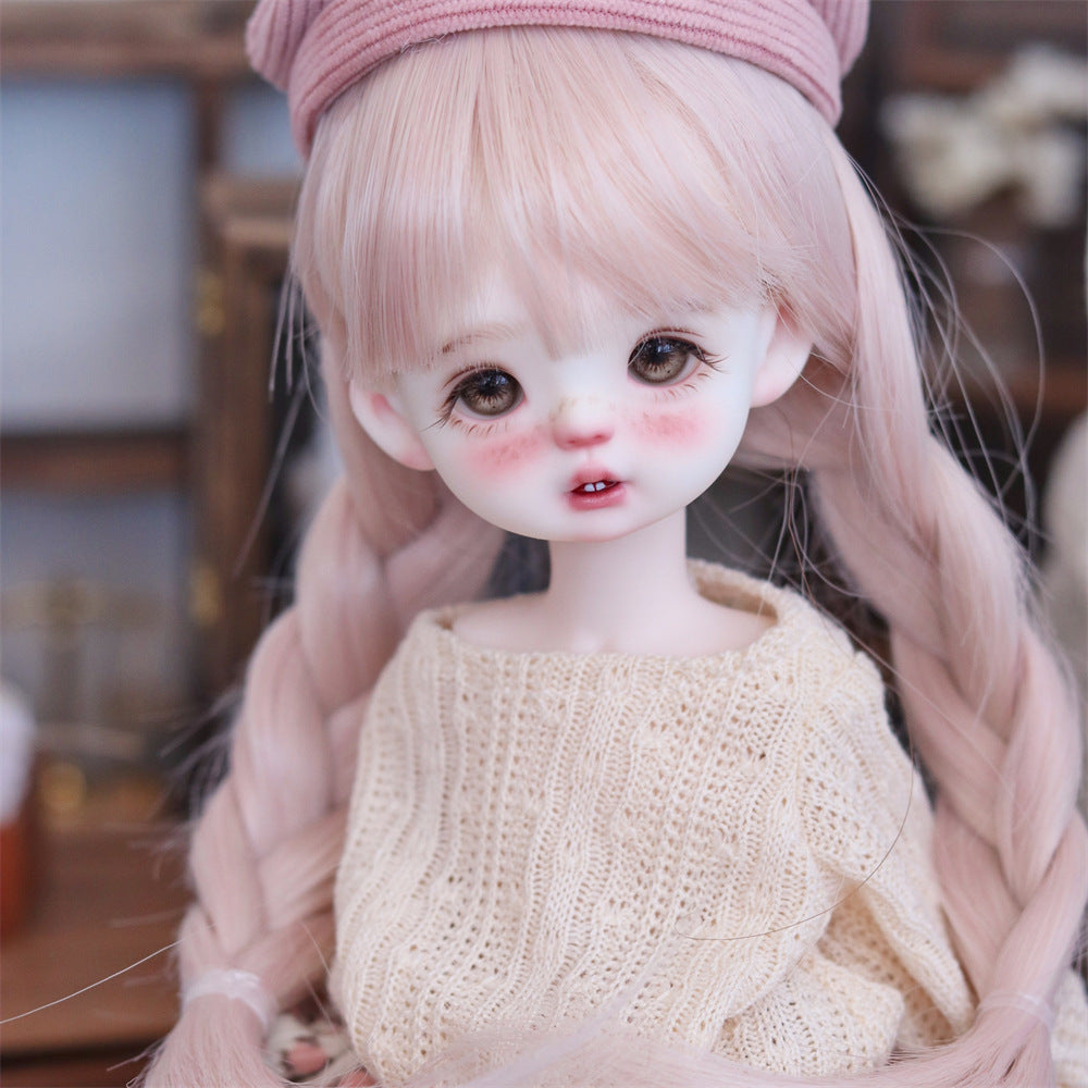 Doll Sheath Hairstyle Little Barbie Points Double Braid Pink Cos Wig