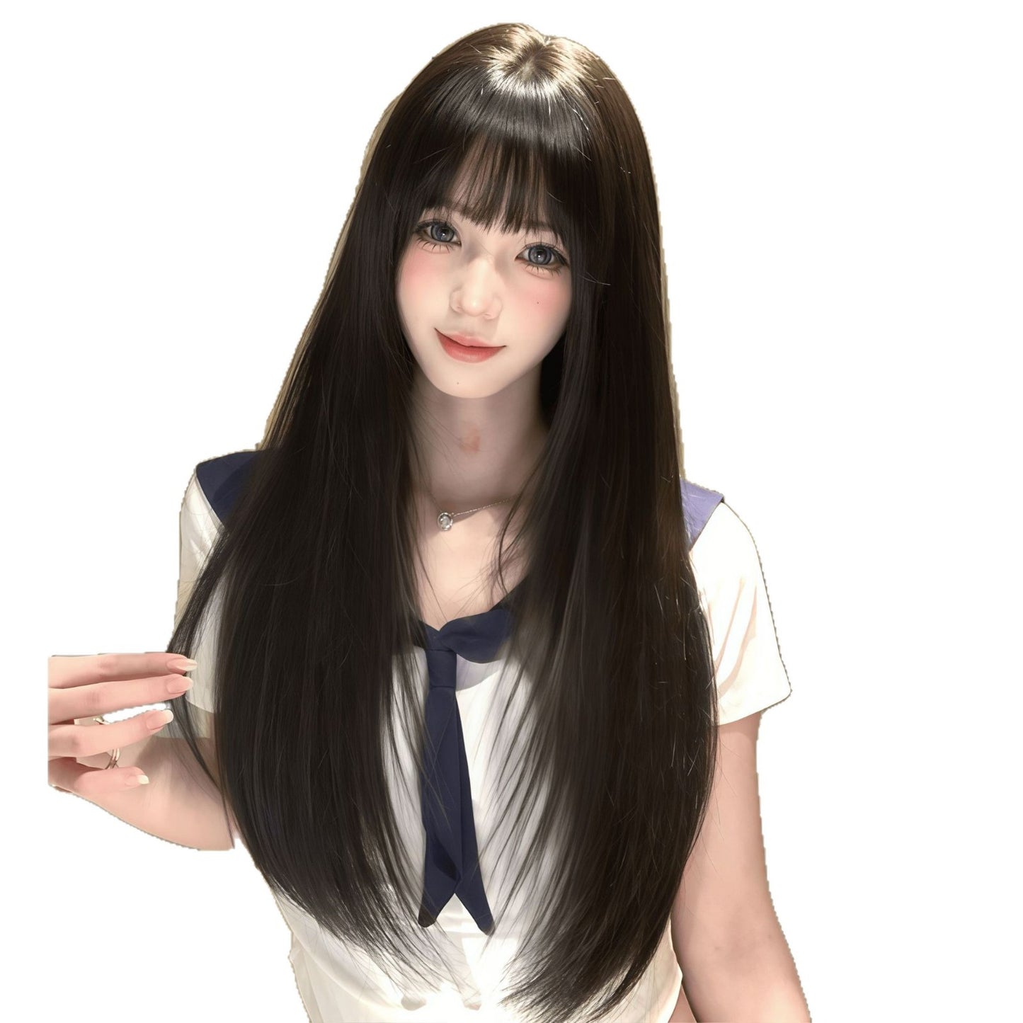 Female Seamless Lightweight Increase Cover Gray High Skull Long Straight Wig
