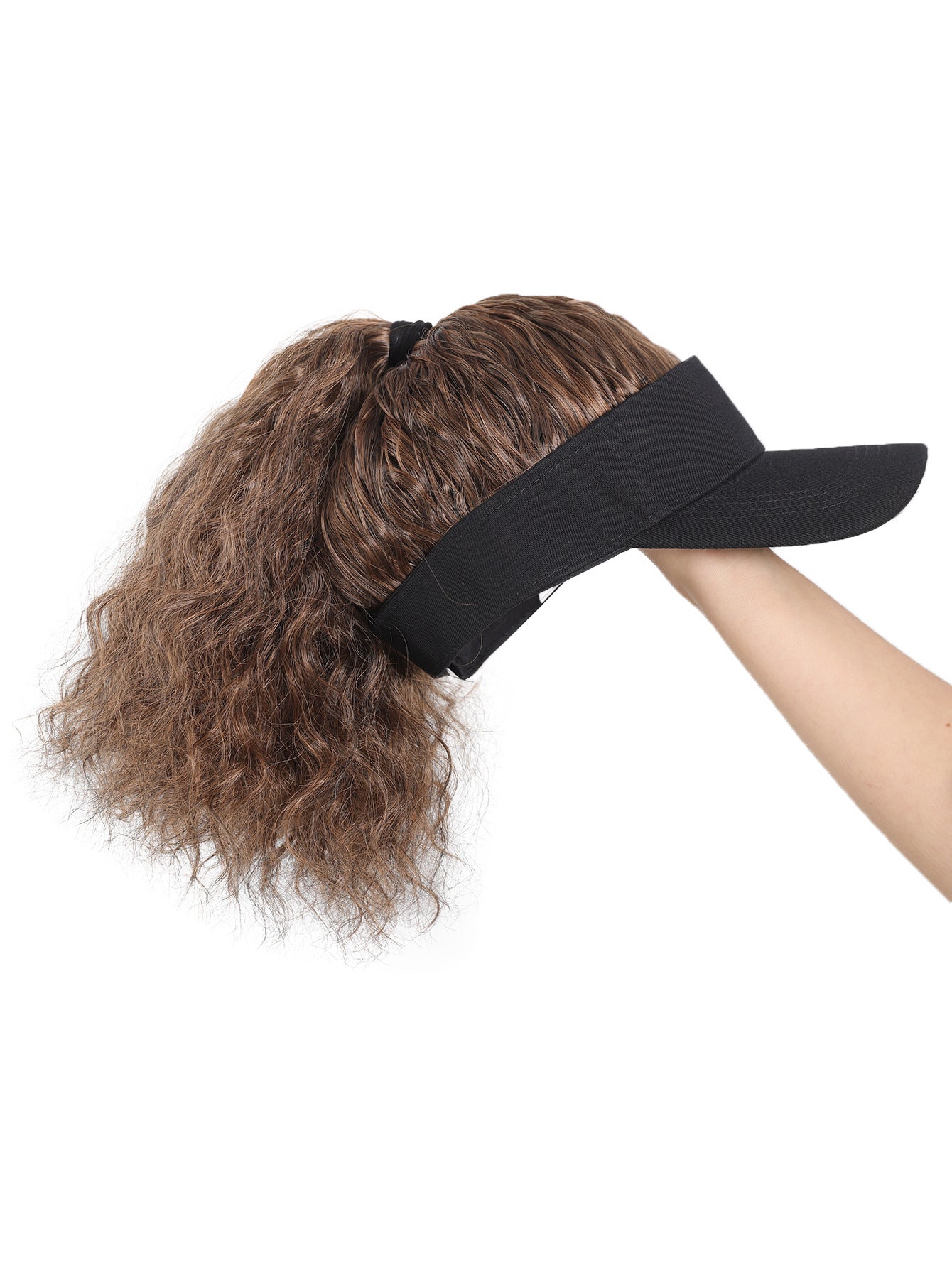 Female Sun Protection Peaked Cap Baseball Solid Color Crownless Wig Short Curly Hair