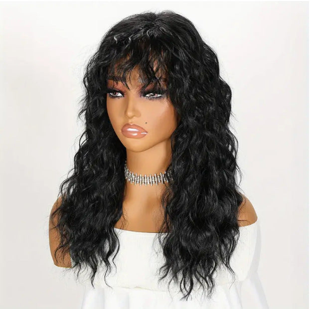 Women's Curling Bangs Wavy Gray Water Ripple Synthetic Wig Long Curls